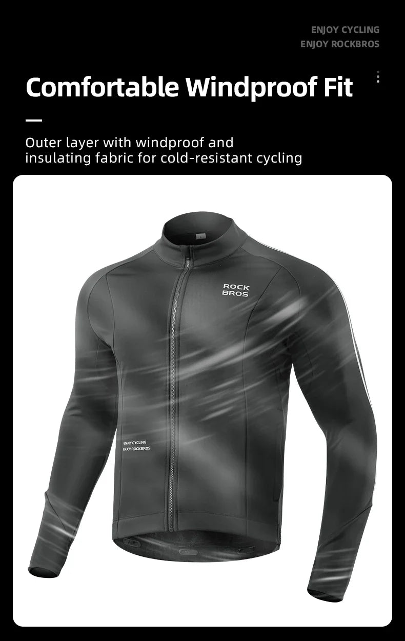 ROCKBROS Bicycle Jersey Fall/Winter Fleece Cycling Clothing Thermal Long Sleeve Cycling Clothing Warmer Windproof Sportswear