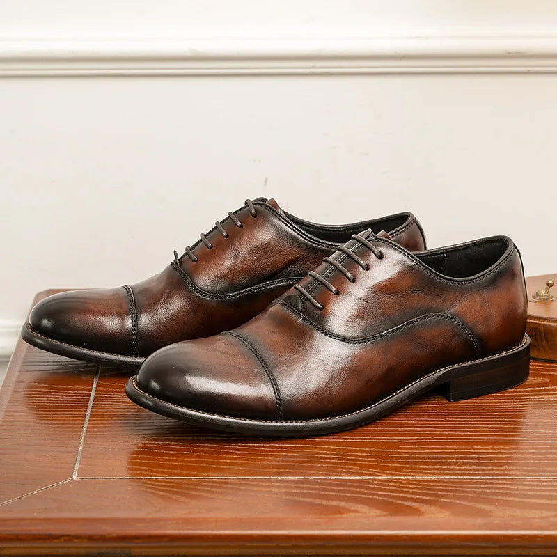 DESAI Men Formal Dress Shoes Male Oxfords Triple Joint Office Shoes Genuine Leather Wedding Party Lace Up Shoes 2023