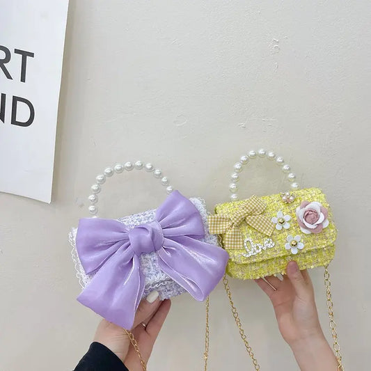 Korean Style Pearl Kid's Handbag Bow Princess Shoulder Messenger Bag