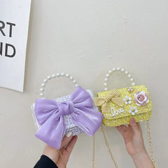 Korean Style Pearl Kid's Handbag Bow Princess Shoulder Messenger Bag