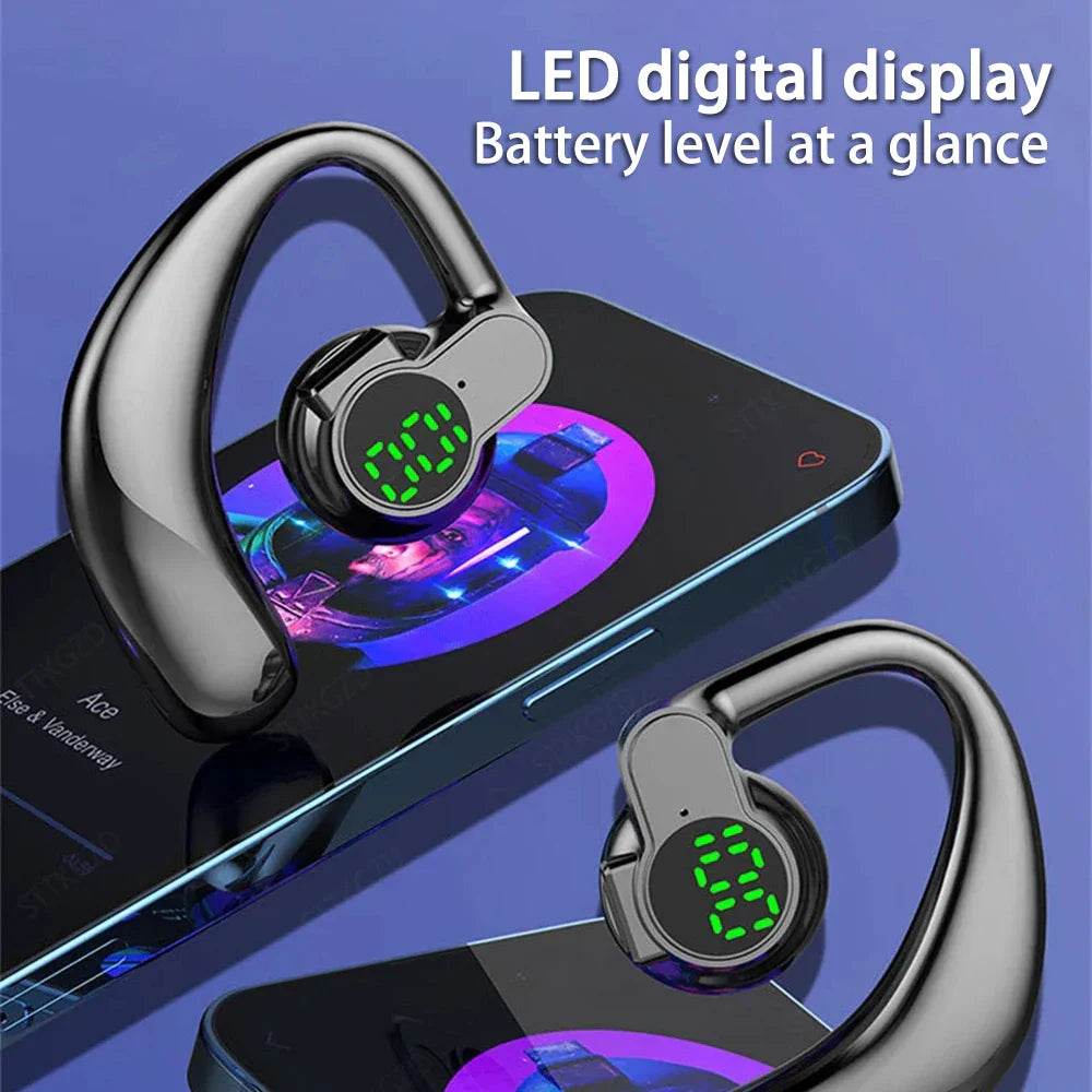 180°Wireless Headphone Bluetooth 5.4 Handsfree Noise Canceling Rotatable Sport Digital Display Earphones Single Ear Earhook