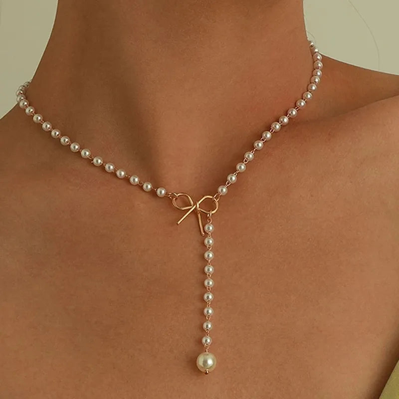 New Imitation Pearl Tassel Necklace for Women Black White Color Beads Choker Necklace Gift for Friend Wholesale Dropshipping