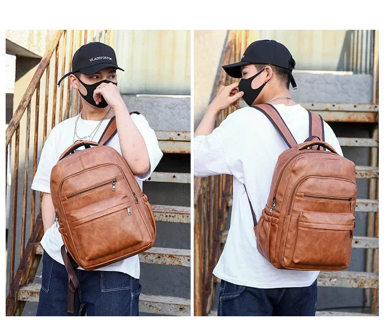 High QualityUSBCharging Backpack MenPULeather Large Capacity Computer Backpack School Backpack for Teenage Boys