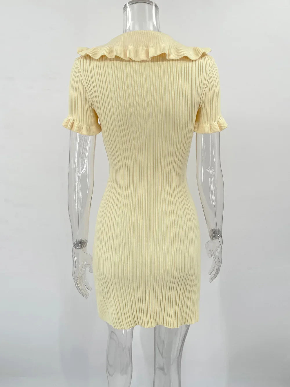 Tornova Ruffled Knitted Mini Dresses For Women High Waist Summer 2025 New Short Sleeve Dress Bodycon Female Retro Elegant Dress