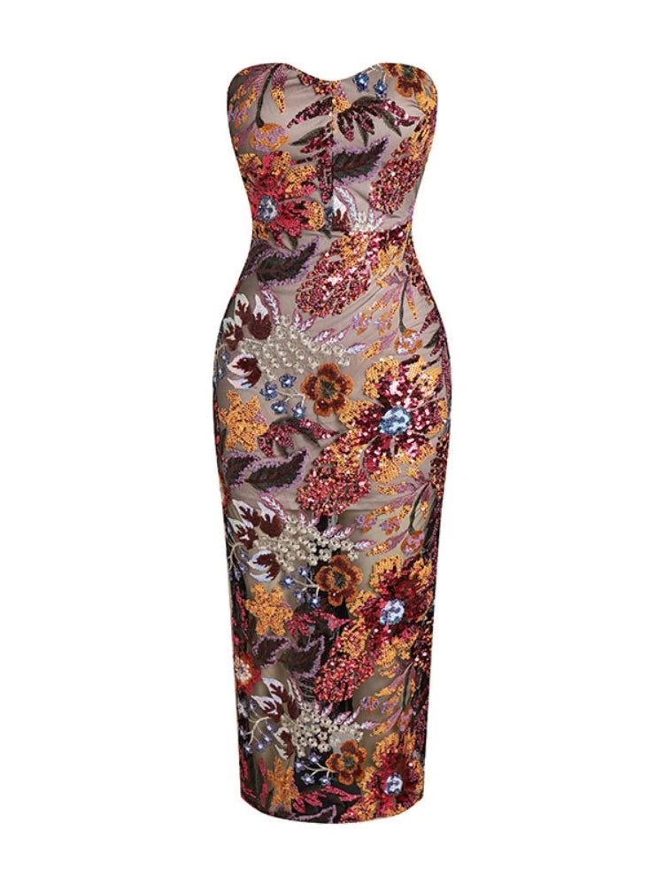 Formal attire Dresses: Long Dress Women Luxury Sequins Flower Backless Slim Dress