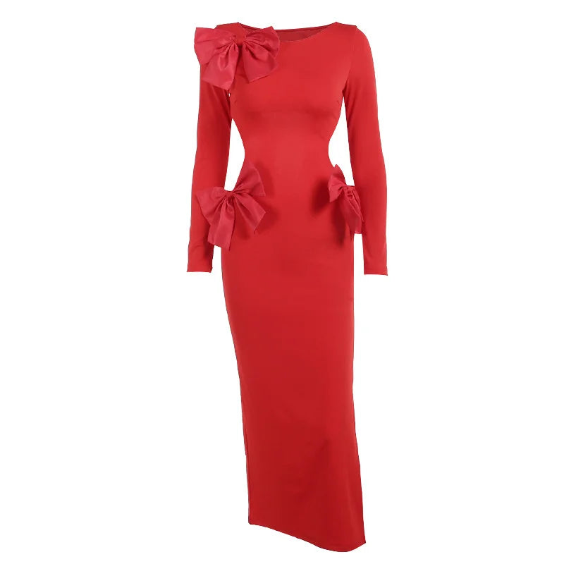 Homecoming Dresses: Long Red Prom Dresses With Bow Mermaid Cocktail Party Dress