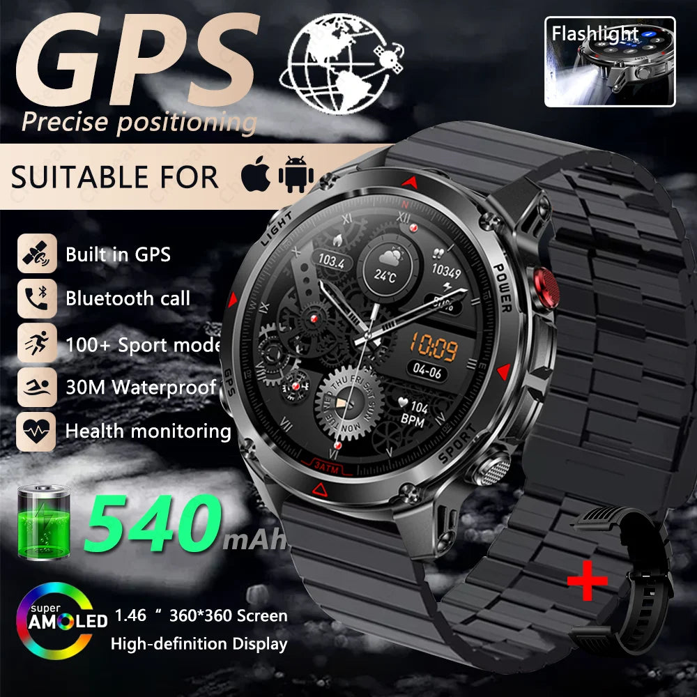 Outdoor Military Smart Watch Men Built-in GPS 1.46" AMOLED Compass