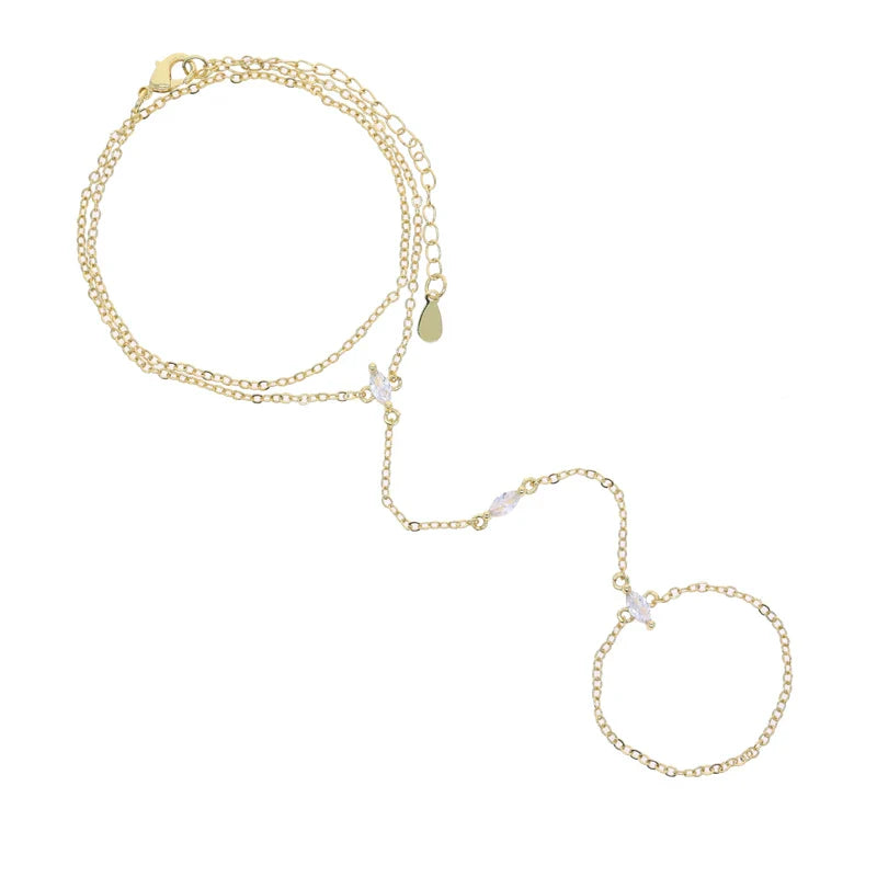 Geometric 3 Pcs Marquise Cubic Zirconia CZ Double Wrist Hand Chain Bracelet Simple Fashion Women Jewelry