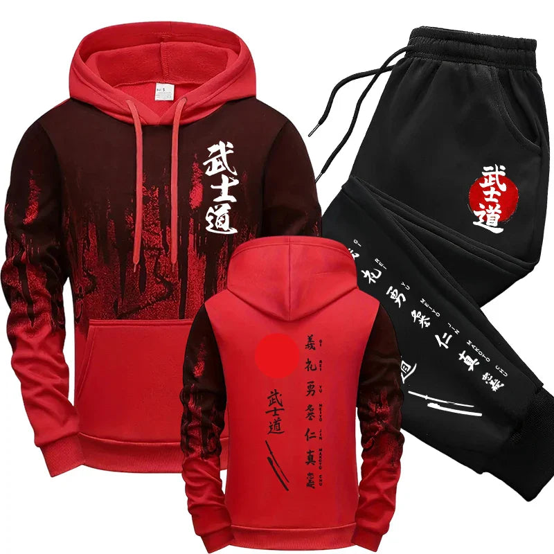 Hot Sales Mens Tracksuit Print Splash-ink Hooded Sweatshirts Sports Jogging Mens Clothing Street Casual Single Piece Tops Pants