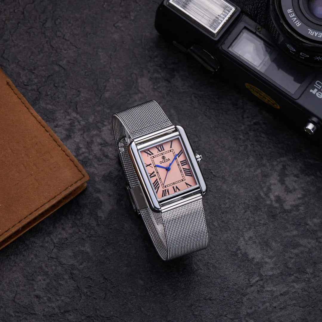 OGEDA Waterproof Couple Watches Casual Fashion Quartz Stainless Steel Leather Strap Square Dial Men's And Women's Lover Watch