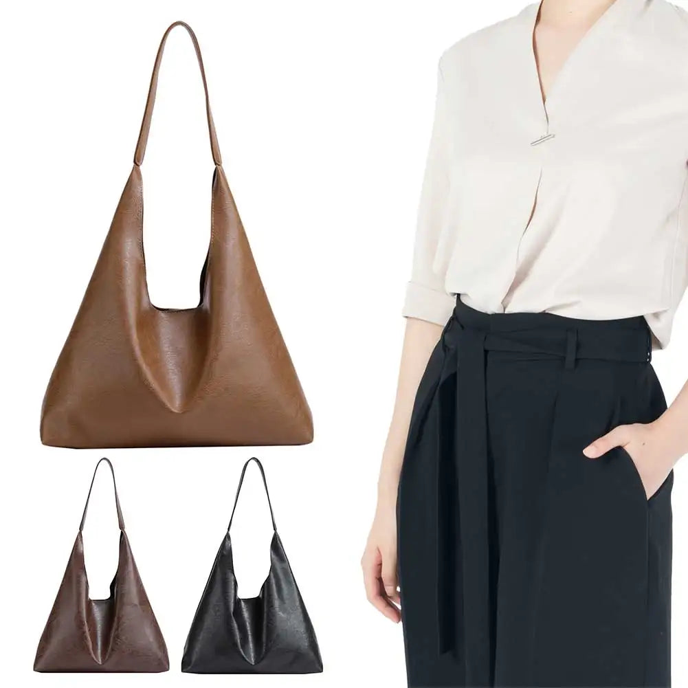 PU Soft Leather Tote Bag Large Capacity Women Vegan Leather Slouch Bag