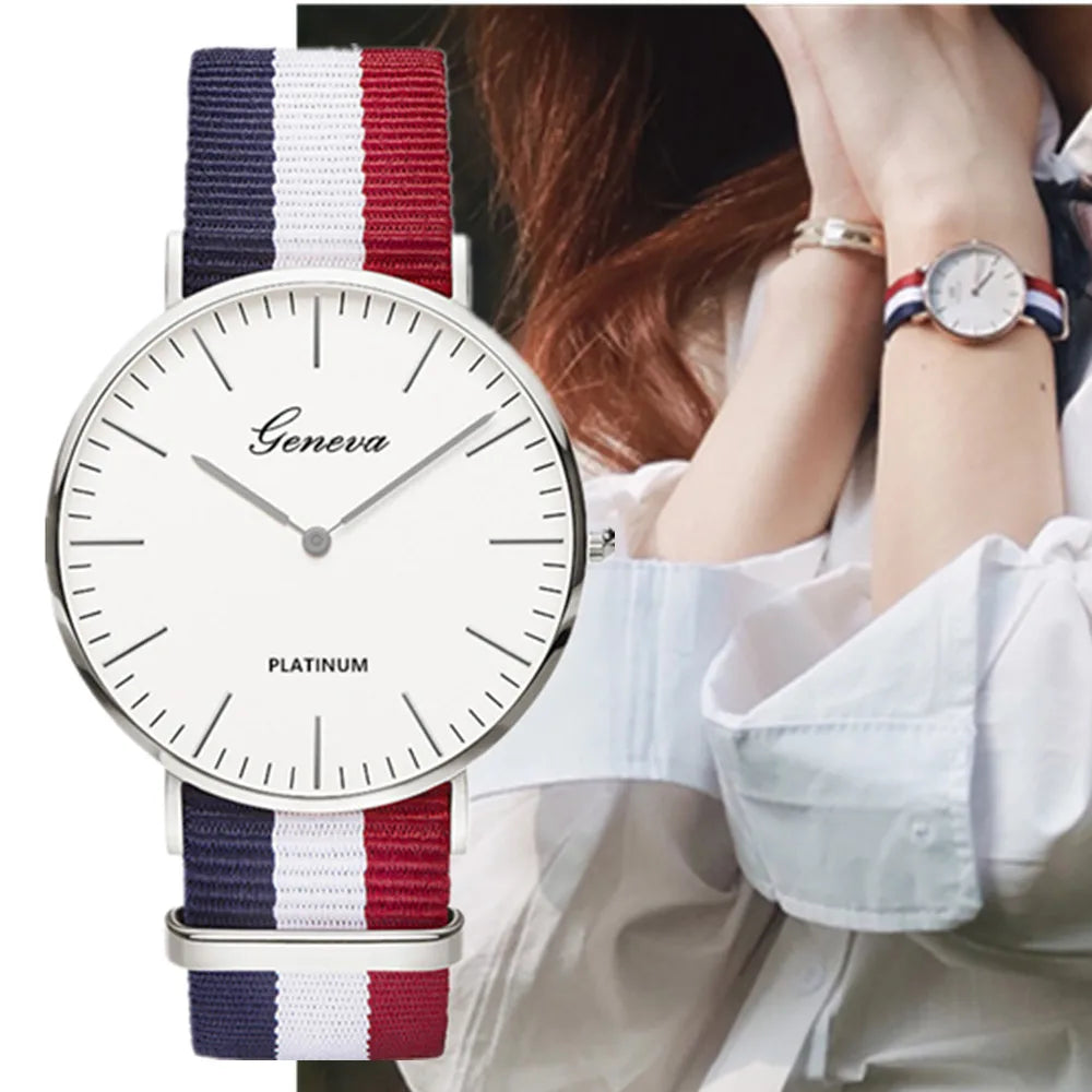 Top Brand Luxury Women Watches Fashion Stripe Nylon Strap Ladies Quartz Wristwatch Simple Casual Watch Women Clock Montre Femme
