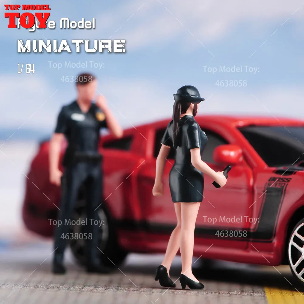 Painted Miniatures 1/64 Scale Beauty Handsome Boy Policeman Girls Male Female Scene Figure Model For Car Vehicles Decorate