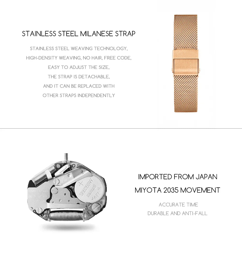 Square Women Stainless Steel Mesh Strap Watch Fashion Japanese Movement Rose Gold Simple Leisure Fashion Hannah Martin Watches