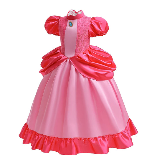 Girl Peach Princess Dress Child Birthday Party Elegant Gown Luxury Fluffy Lace Frock