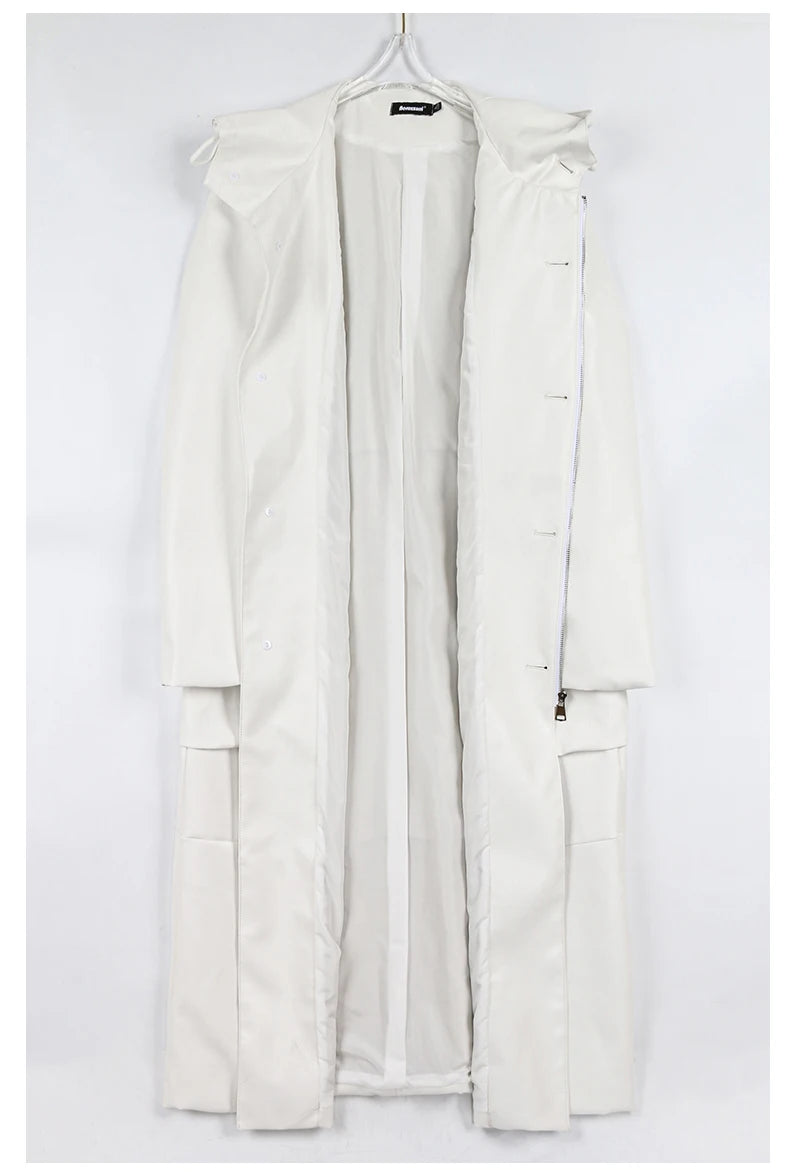Long Black Loose Waterproof Windproof Soft Pu Leather Trench Coats