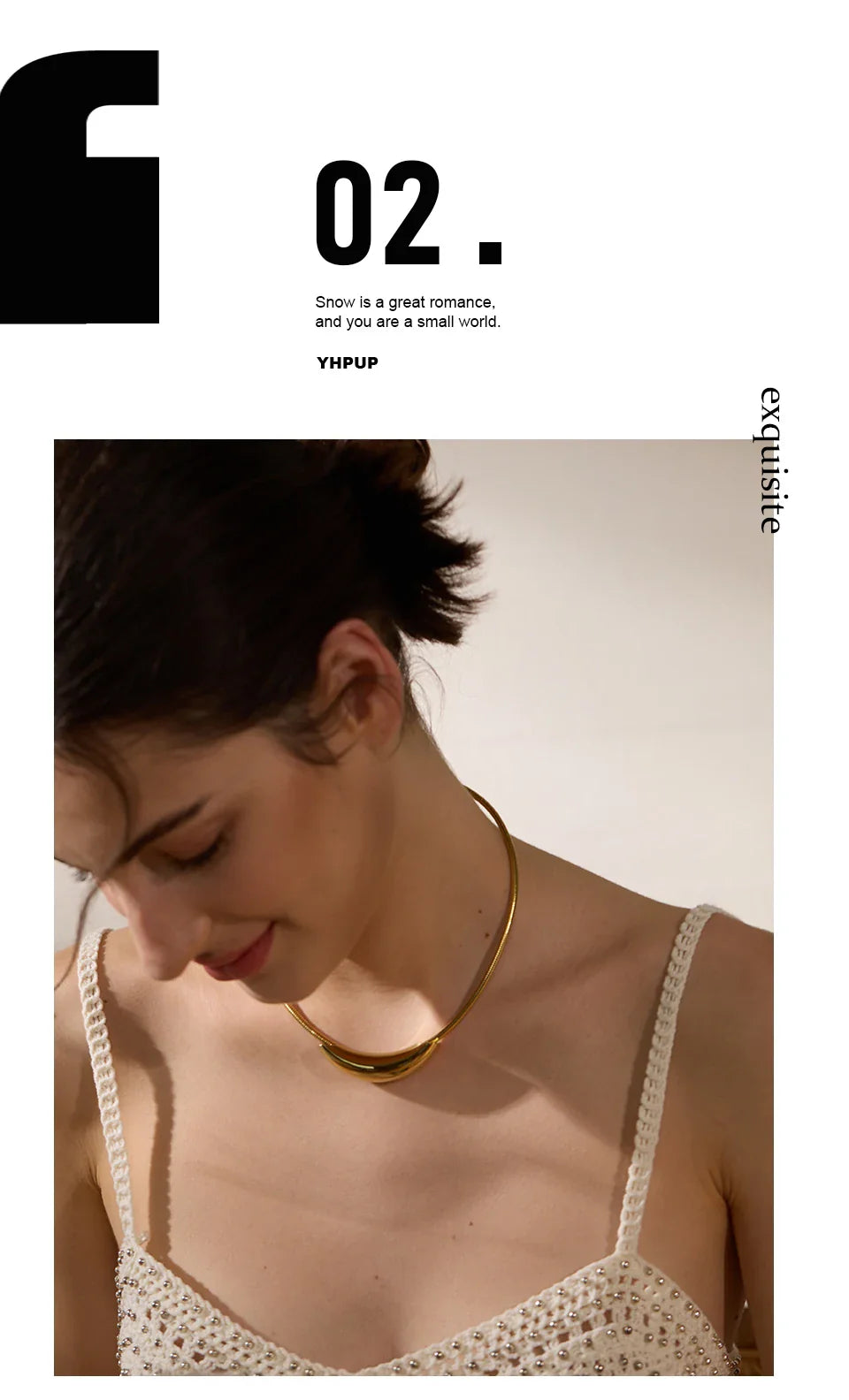 Yhpup Waterproof Stainless Steel Popular Choker Light Necklace Women Statement Metal 18K Gold Plated Trendy Fashion Jewelry