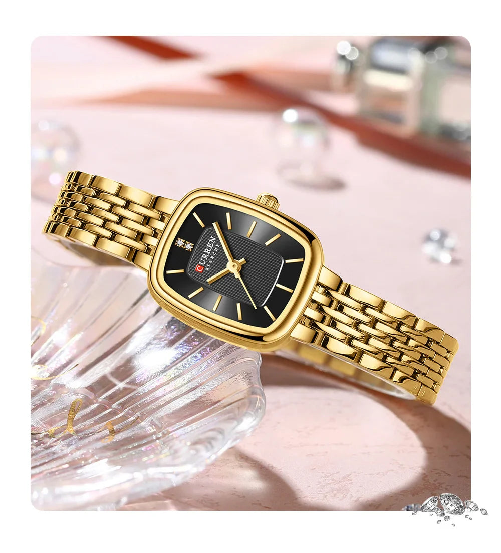 CURREN Fashion Rectangular Ladies Watches New Quartz Waterproof Stainless Steel Strap Wristwatch for Women