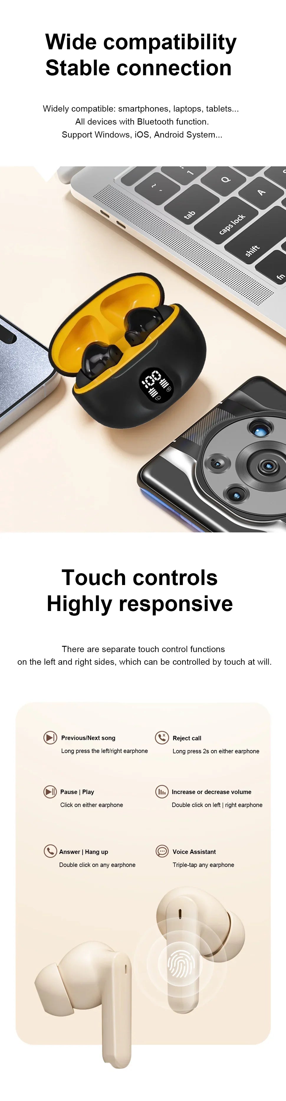 Bluetooth Earphones Wireless Headphone ENC-Calling Noise Cancelling Headset HiFi Stereo Handsfree Earphone HS510 Pro For Xiaomi