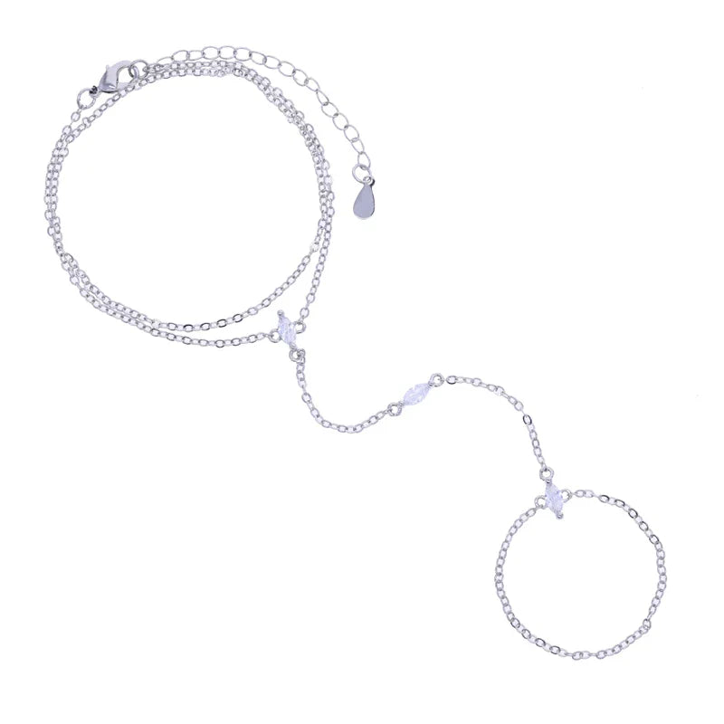 Geometric 3 Pcs Marquise Cubic Zirconia CZ Double Wrist Hand Chain Bracelet Simple Fashion Women Jewelry