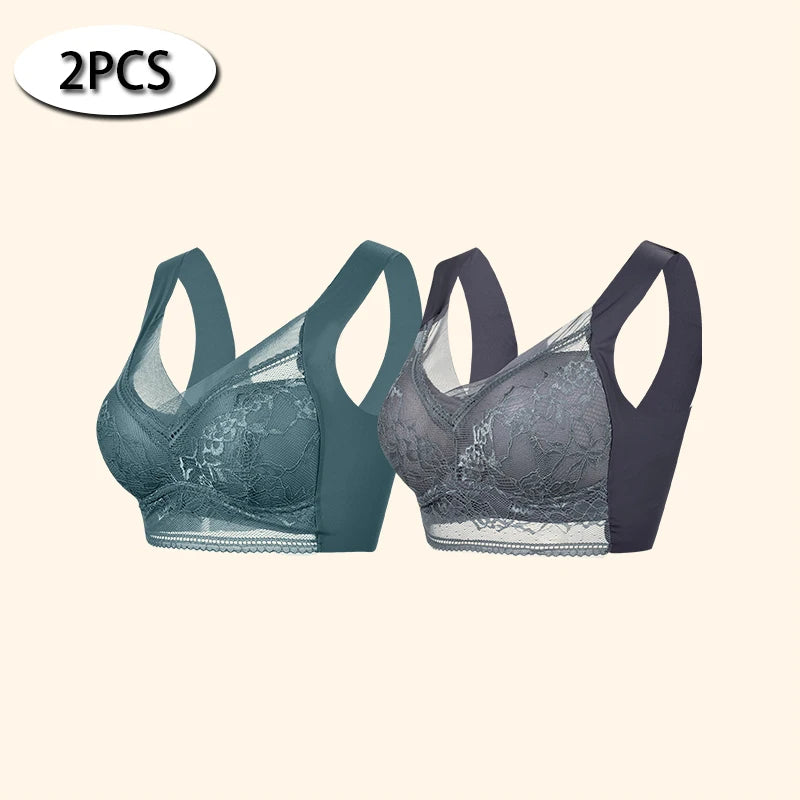 Women Large Push Up Ice Silk Seamless upper Bralette Lace Wireless