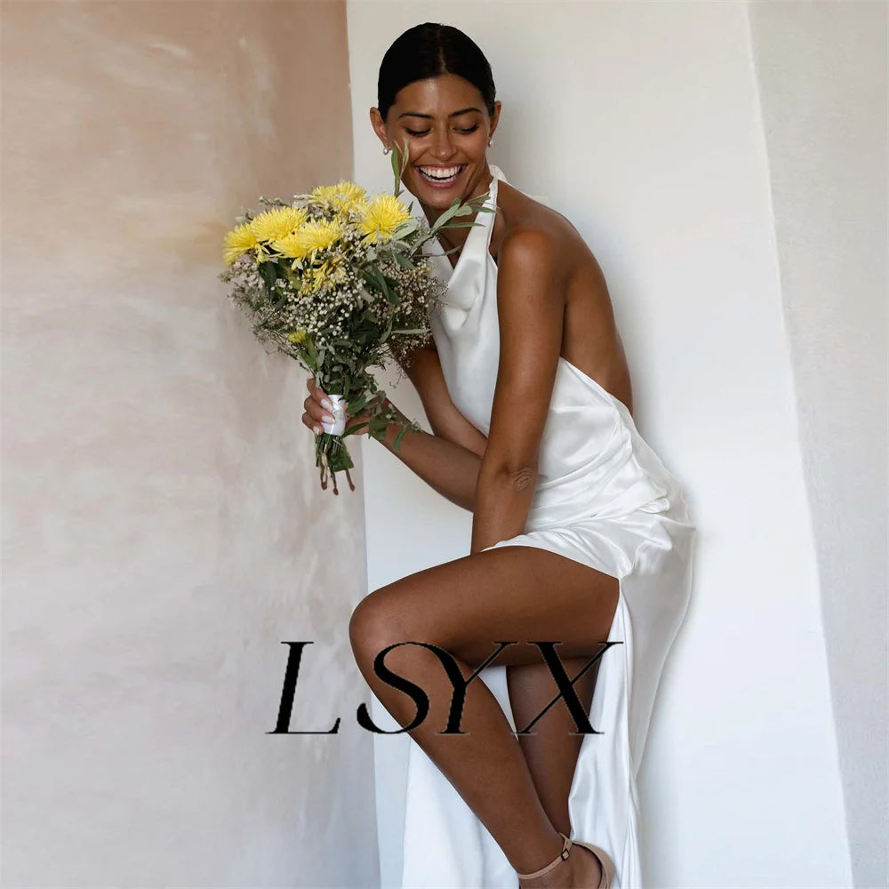 White Bridesmaid Dresses: Mermaid Wedding Dress Satin Open Back High Side Slit Floor