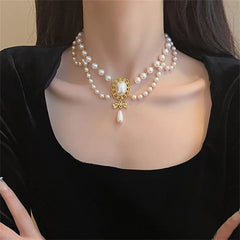 Elegant White Pearl Heart Necklace Vintage Pearl Choker Necklace For Women