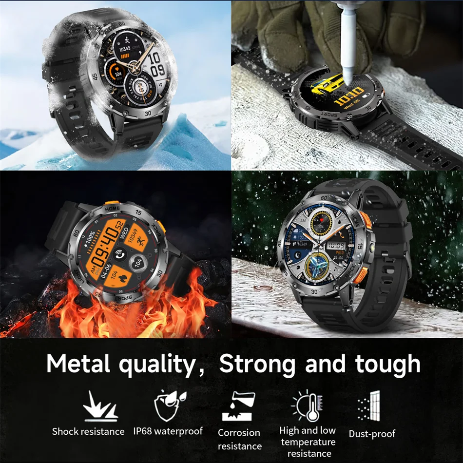 5ATM LED Flashlight Smart Watch Men 100+ Sports Modes Health Monitor Man Watches Bluetooth Call Men Smartwatches For Android ios
