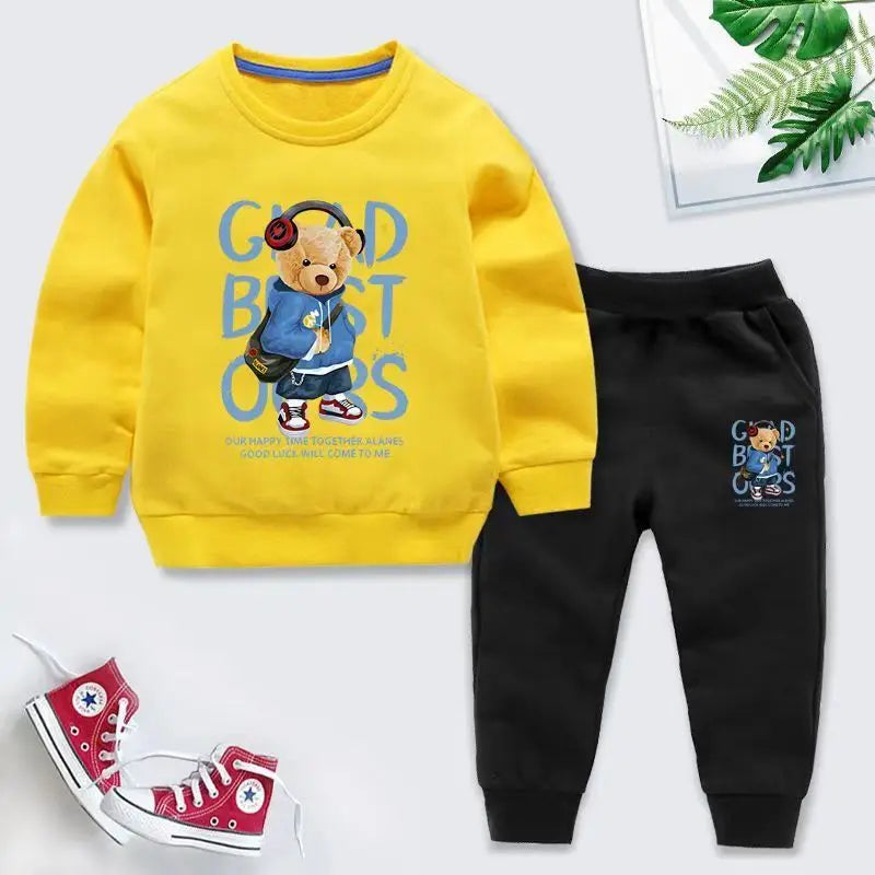 Autumn Children Boy Clothes Set Kid Girls Cute Bear Printed Sweatshirts Pullover Top And Pants 2pcs Suit Baby Fashion Tracksuits