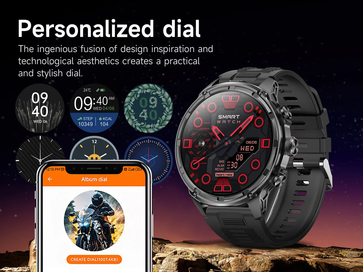 New T-Rex3 710mAh Large Battery Durable Adult Smart Watch 1.85-inch GPS trackr Compass 3ATM Waterproof BT Call Sports Smartwat
