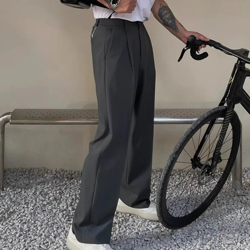 Gray Suit Pants Men Fashion Business Society Mens Dress Pants Korean Loose Straight Pants Mens