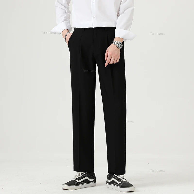Men's No-iron Formal Suit Pants Drape Elastic British Formal Casual Tapered Trousers