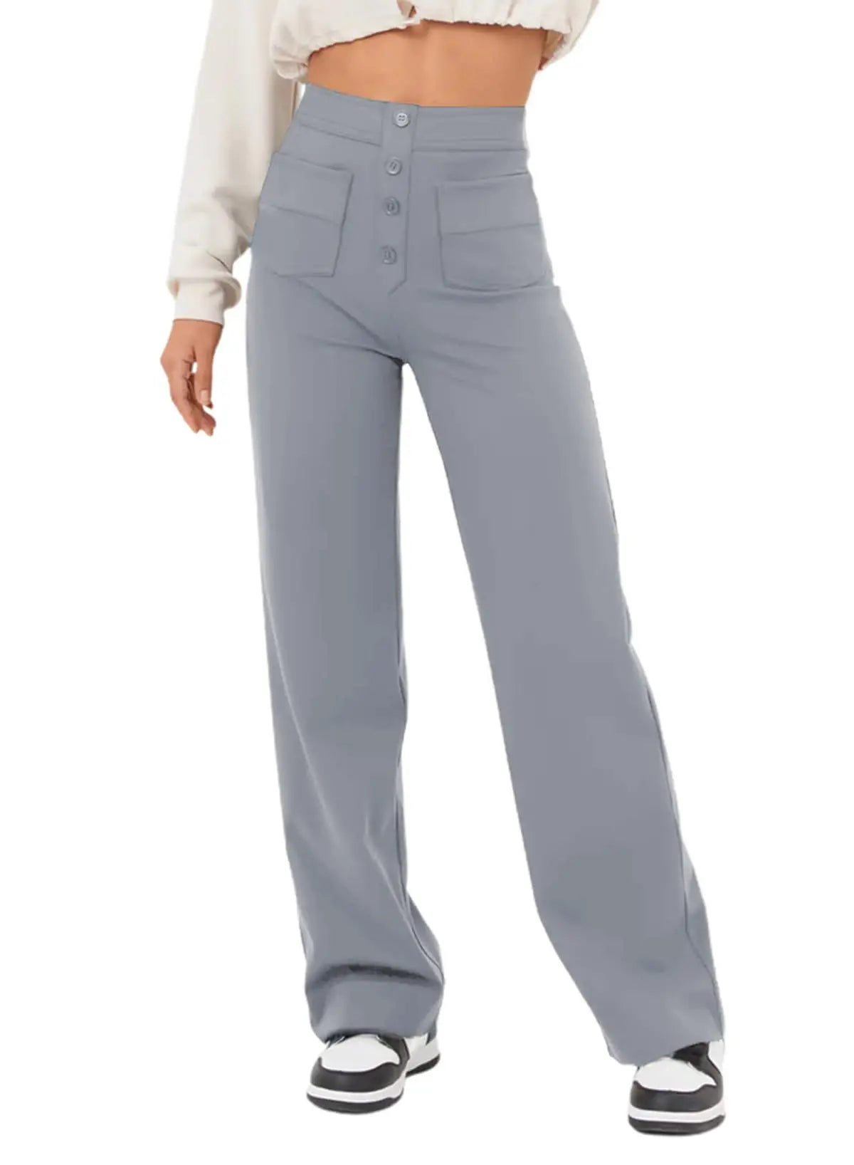 2024 Spring Autumn Women Multiple Button Pocket Straight Leg Pants