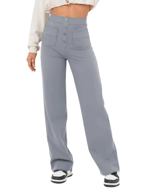 2024 Spring Autumn Women Multiple Button Pocket Straight Leg Pants