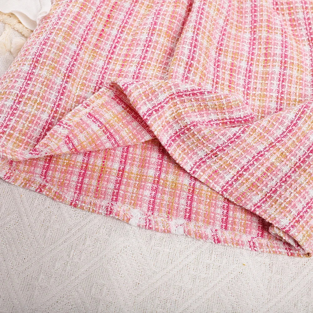 Girls' Dress Girls' Round Neck Plaid Lace Button Long Sleeve