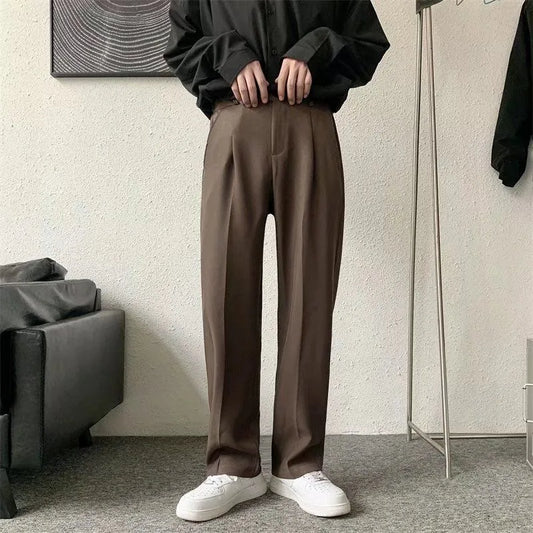 Suit Pants Men Fashion Society Mens Dress Pants Korean Loose Straight Casual Pants