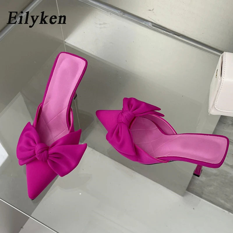 Eilyken Autumn Big Butterfly-knot Women Slippers Sandals Shallow Pointed Toe Mules Stripper High Heel Pumps Ladies Shoes