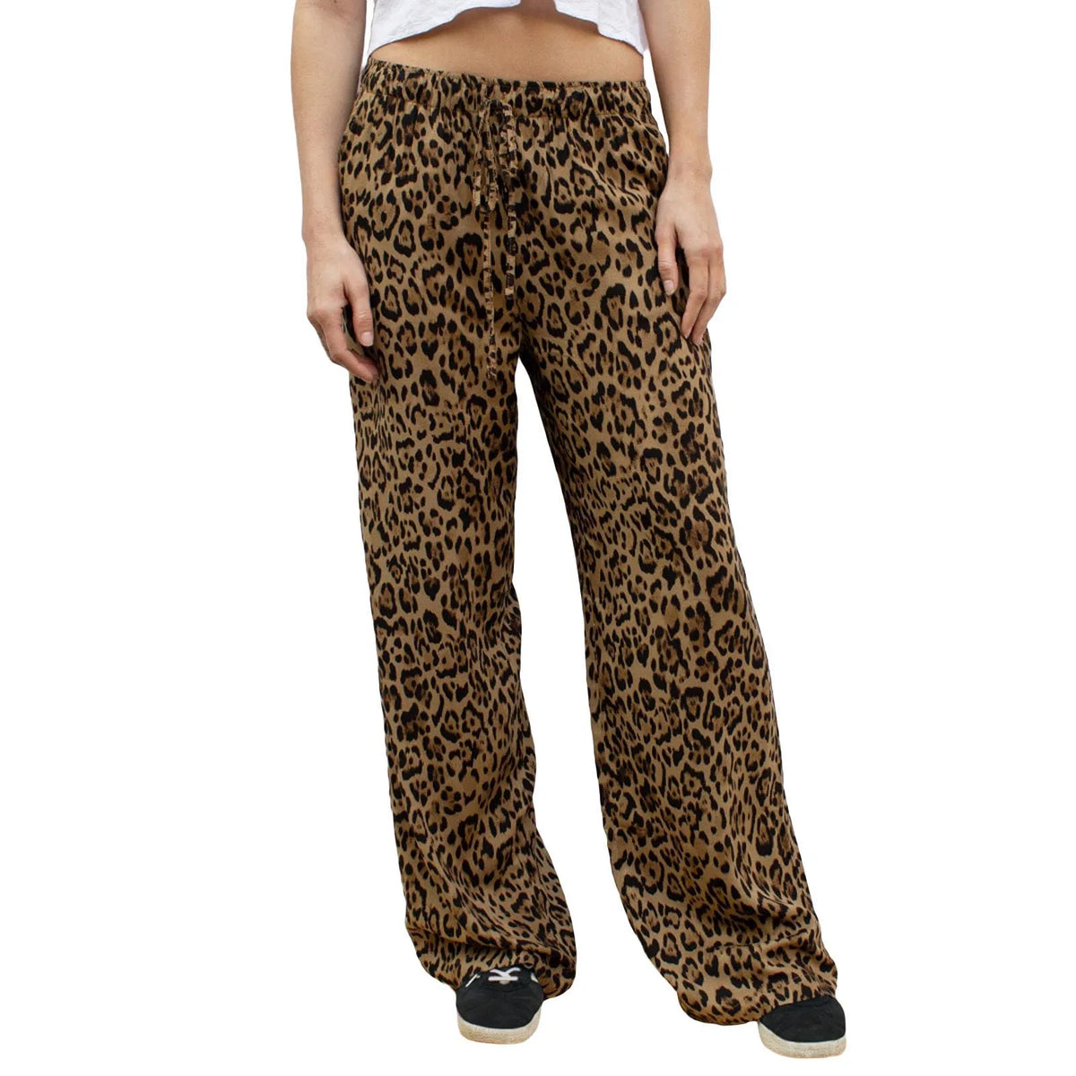 Fashion Vintage Leopard Print Wide-leg Pants Women Casual High-waisted Trouser