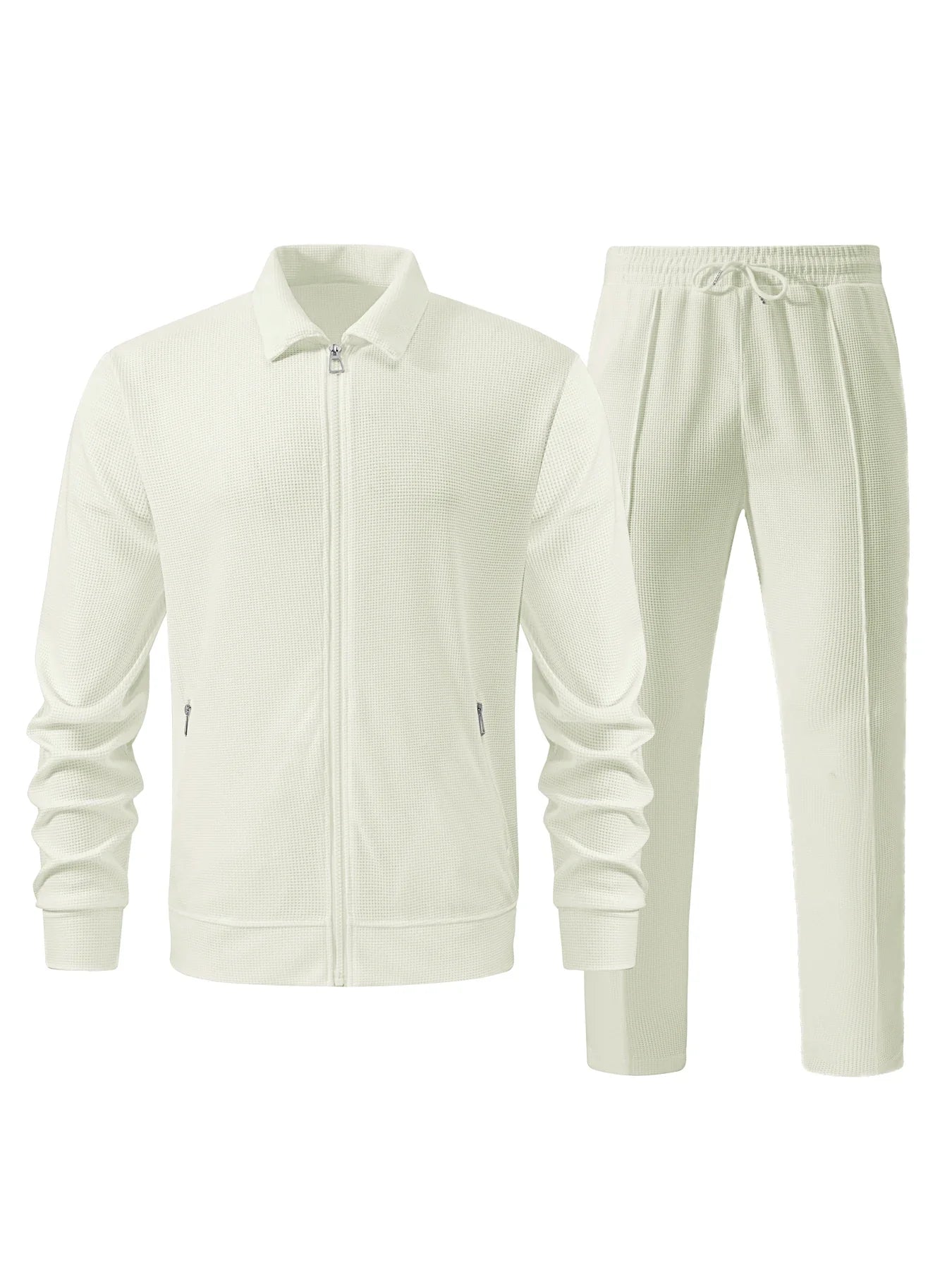 Men's Casual Solid Color Zipper Jacket and Pants Suit - Breathable Polyester Fiber for Spring/Autumn