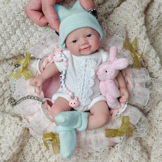 7 inches Reborn Baby Dolls Full Body Silicone Blue Eyes Open Cute Baby Girl The Look Real Baby with Gift Box