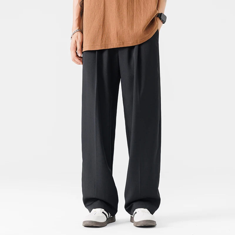 Men Suit Pants Casual Pant Solid Wide Leg Business Trousers Straight