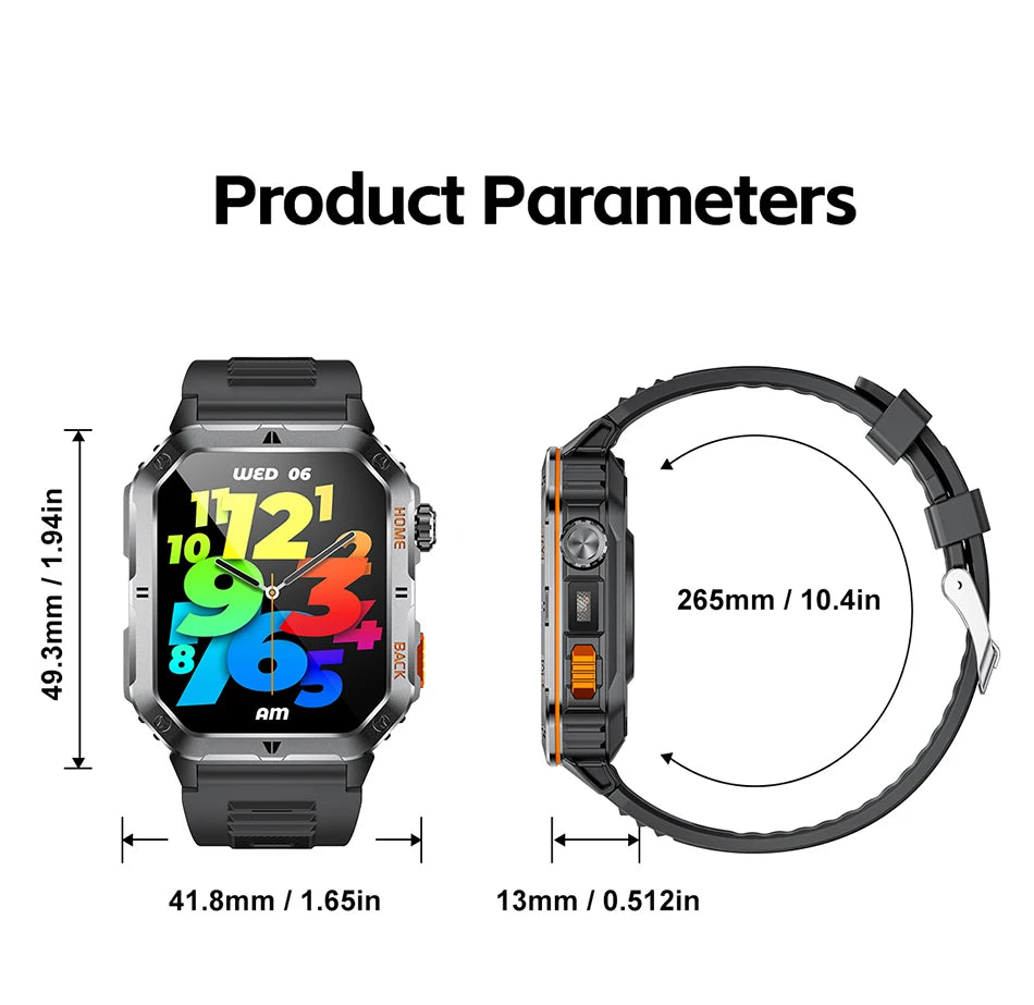 New 1000mAh Battery Outdoor Sports Smart Watch 2.01 inch HD Screen LED Flashlight Bluetooth Talking SmartWatches For Men Women