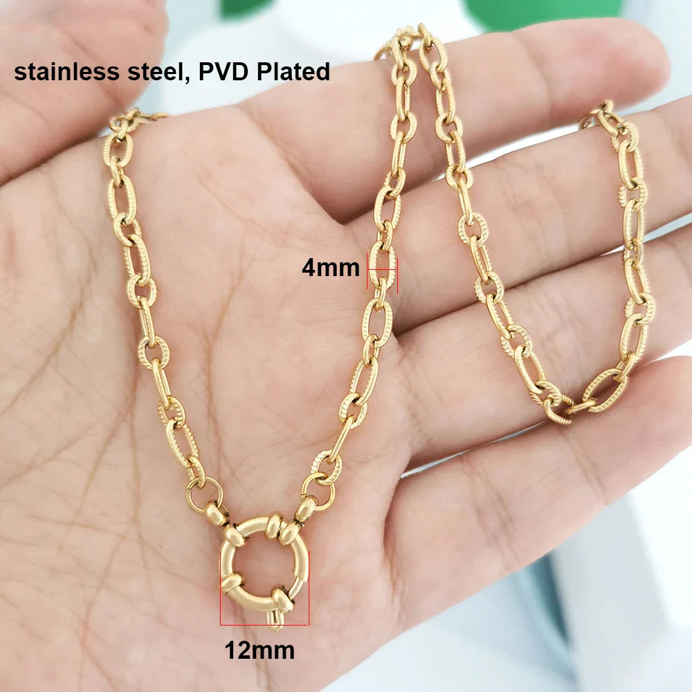 QMHJE Spring Sailor Clasp Necklace Women Men Choker Stainless Steel Geometric Paperclip Link Chain Rolo PVD Gold Color Wholesale