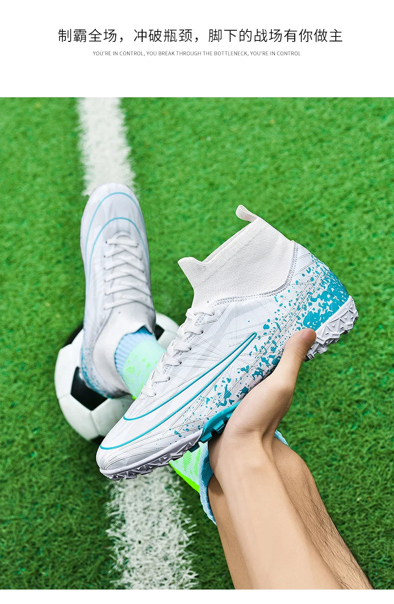 Men Soccer Shoes TF/FG High Ankle Training Cleats Professional Football Boots