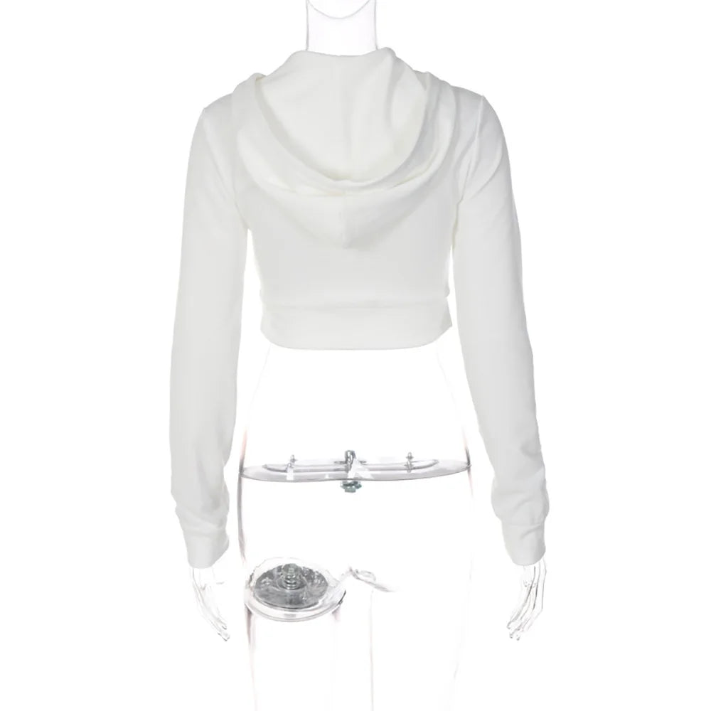 Y2K Aesthetic Vintage Basic Zip Up White Cropped Hoodies 2000s