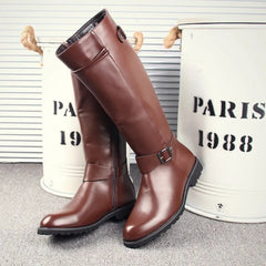 British Style Fashion Men Knight Boots Soft Leather Long Riding Boots Men Military Boots Winter Men Shoes Black Brown