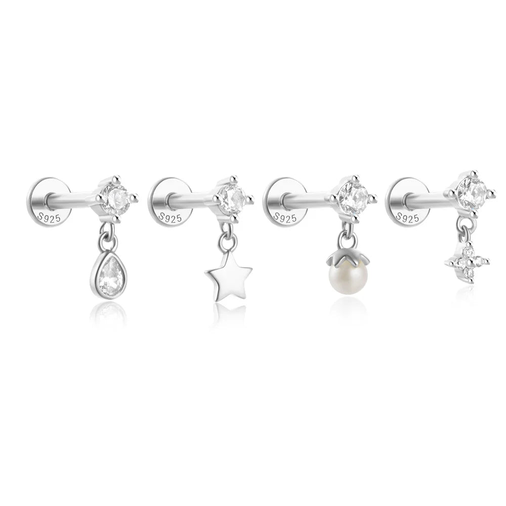 ROXI 925 Sterling Silver Star/Flower/Pearl Zircon Dangle Earrings For Women 1pc Simple Earrings For Women Girl Wedding Gift