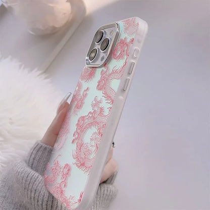 Cartoon laser pink dragon 3D cute shockproof happy new year phone case for iphone 11 12 promax 13 14 15 16 pro max plus cover