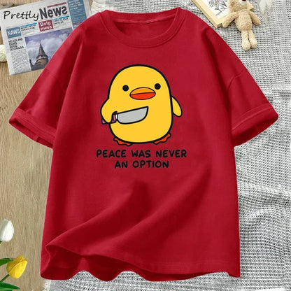 Peace Was Never An Option Cute Animal Tshirt Funny Goose Graphic T Shirts Summer Casual Short Sleeve Tops Women Clothing