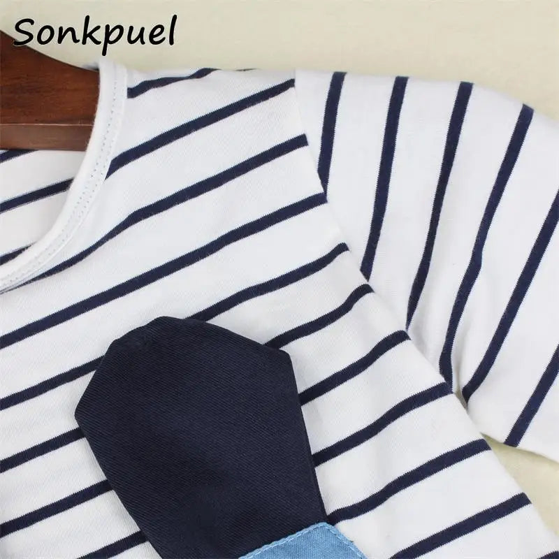 Cotton Dress for 2-8 Years Girls Long Sleeve Stripe Children